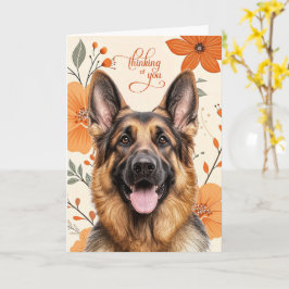 Cartão Shepherd Dog Retro Orange Flowers Thinking of You