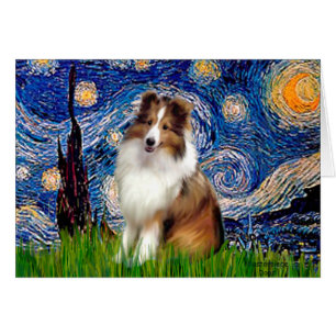 Cartão Shetland Sheepdog 4 - Noite estelar