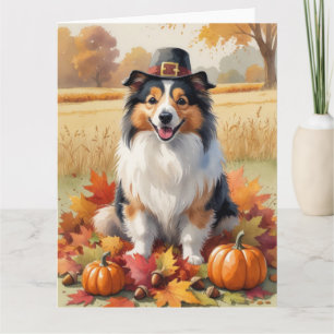 Cartão Shetland Sheepdog Autumn Deixa a arte de Ação de G