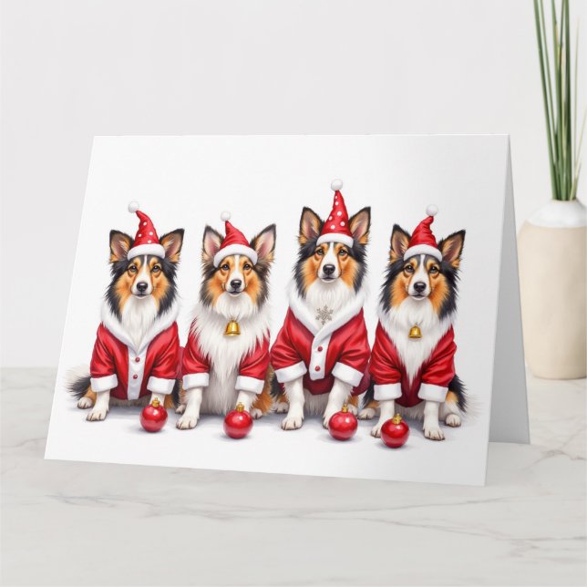 Cartão Shetland Sheepdog Christmas Dress Santa Hat (Frente)
