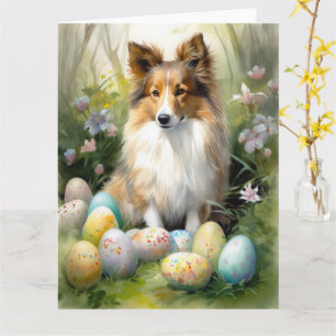 Cartão Shetland Sheepdog com Feriado de Ovos de Páscoa