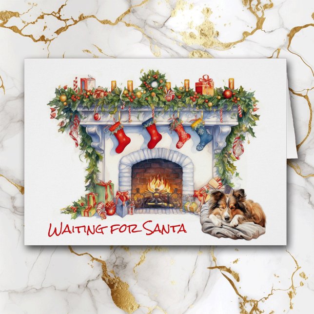 Cartão Shetland Sheepdog Esperando por Papais noeis (Criador carregado)