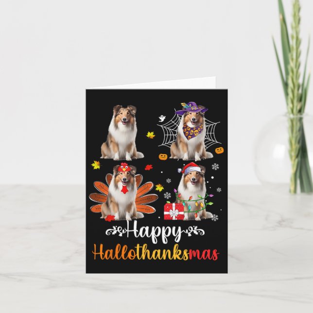 Cartão Shetland Sheepdog Halloween Hallot Feliz (Frente)