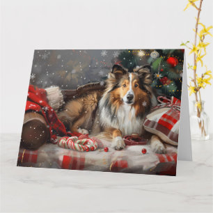 Cartão Shetland Sheepdog Natal Festivo