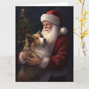 Cartão Shetland Sheepdog Papai Noel Natal Festivo