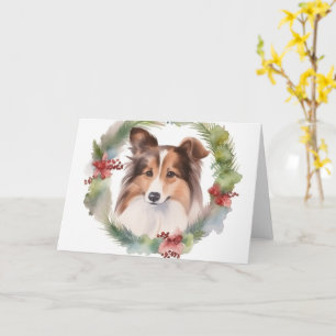 Cartão Shetland Sheepdog Wreath Festivo Pup