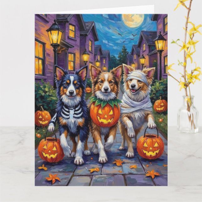 Cartão Shetland Sheepdogs in Halloween Costumes (Flor Amarela)