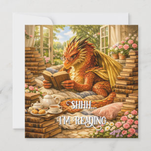 Cartão Shhh… Estou Lendo Leitura Aconchegante Dragão