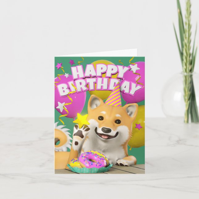 Cartão Shiba Happy Birthday (Frente)