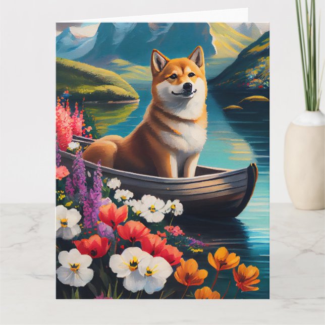 Cartão Shiba Inu em um remador: Uma aventura cênica (Frente)