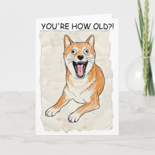 Cartão Shiba Inu Gritando Engraçado - Desenho de Giz de C