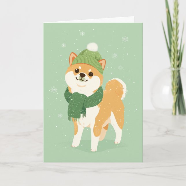Cartão Shiba Inu Holiday Greeting (Frente)
