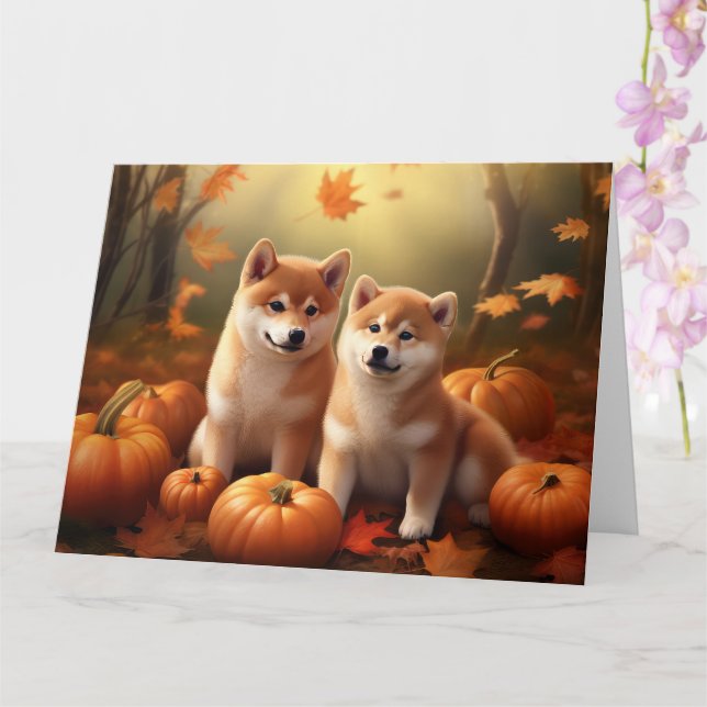 Cartão Shiba Inu Puppy Autumn Delight Pumpkin (Orquídea)