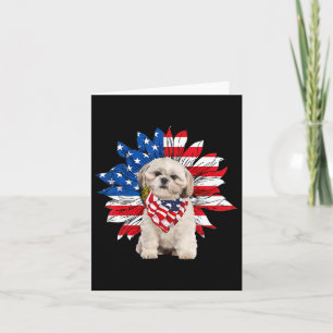 Cartão Shih Tzu American Flag Sunflower Dog Amante 4º De