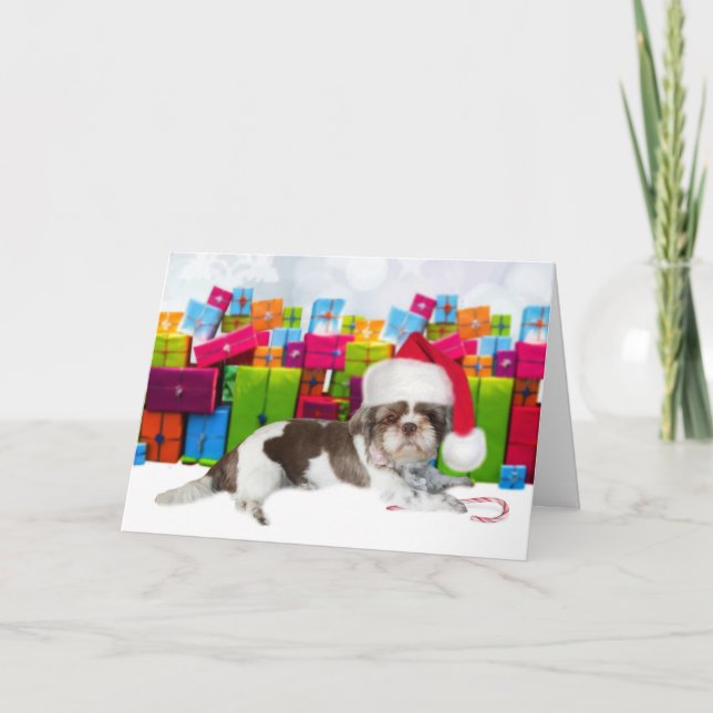 Cartão Shih Tzu  Cachorro de Natal (Frente)
