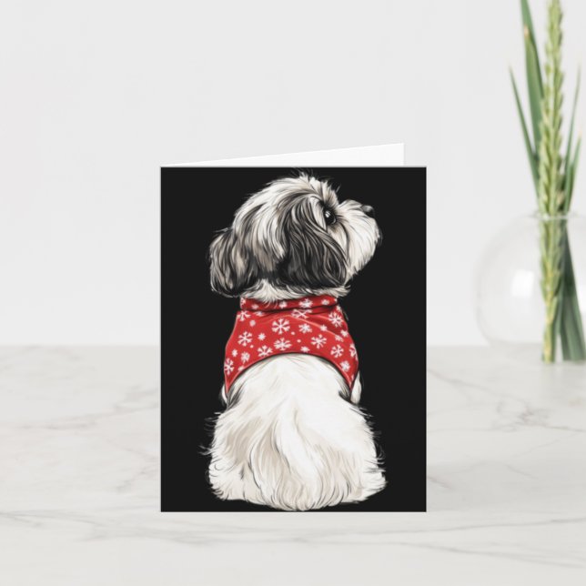 Cartão Shih Tzu Christmas Lights Dog Lover Xmas Pajama Pu (Frente)