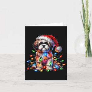 Cartão Shih Tzu Christmas Luz Santa Hat Cão