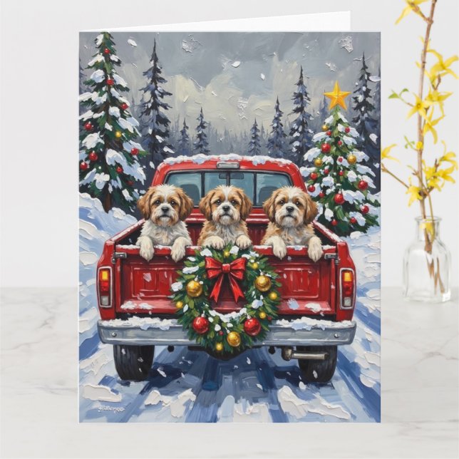 Cartão Shih Tzu Christmas Red Truck Holiday (Flor Amarela)