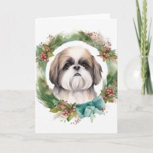 Cartão Shih Tzu Christmas Wreath Festivo Pup
