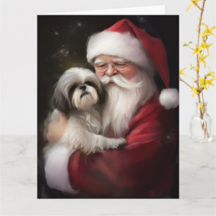 Cartão Shih Tzu Com Papai Noel Natal Festivo
