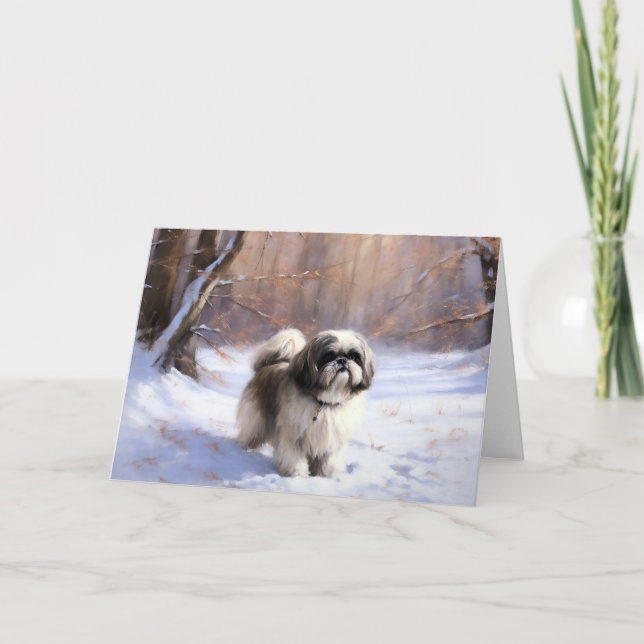 Cartão Shih Tzu Deixe-O Neve Natal (Frente)