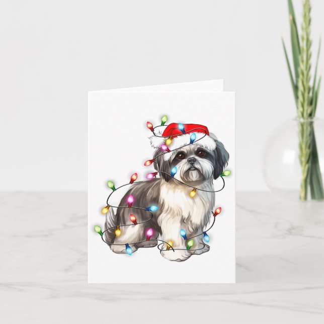 Cartão Shih Tzu Dog Christmas Lights Xmas Cute  (Frente)