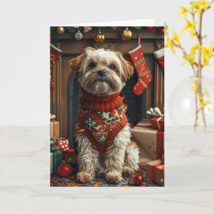 Cartão Shih Tzu Dog Com Lareira De presentes de Natal
