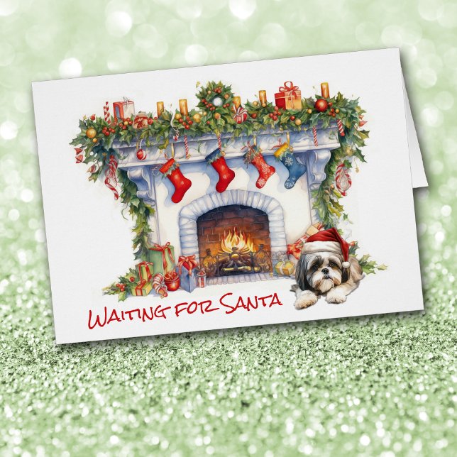 Cartão Shih Tzu Dog Espera por Papais noeis de Lareira de (Criador carregado)