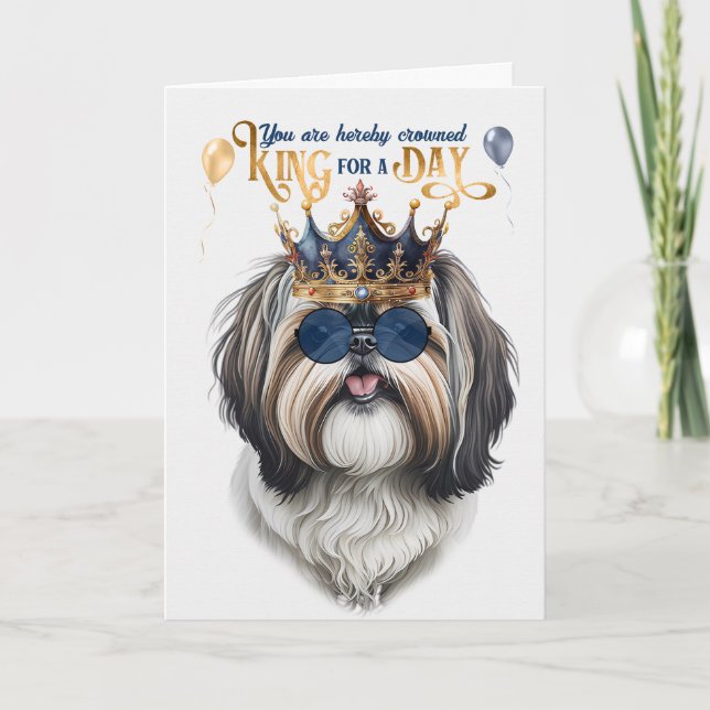Cartão Shih Tzu Dog King para um dia de aniversário engra (Frente)