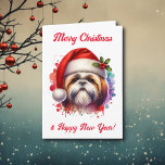 Cartão Shih Tzu Dog no Natal de Santa Hat<br><div class="desc">Se você ama Shih Tzu e quer um cartão de Natal bonito,  então aqui vai você! Estilo aquoso bonito ai art Shih Tzu em Santa Hat.</div>