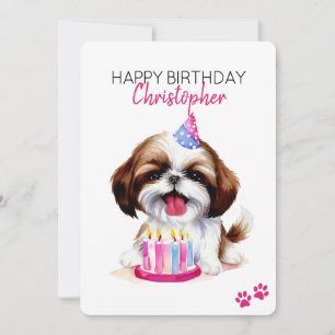 Cartão Shih Tzu Dog Personalizado Feliz Aniversário