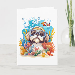 Cartão Shih Tzu Dog Snorkeling Coral Reef