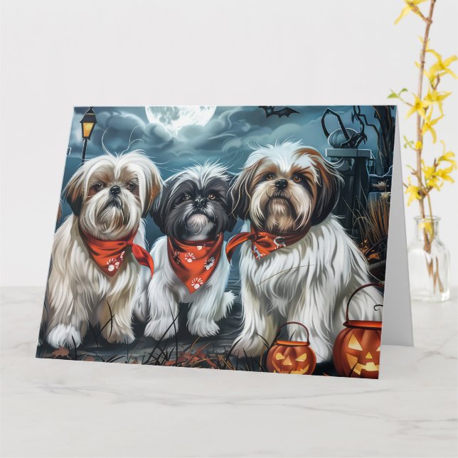 Cartão Shih Tzu Halloween Spooky (Flor Amarela)
