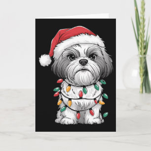 Cartão Shih Tzu Papai Noel Árvore de Natal Luzes Xmas Amo