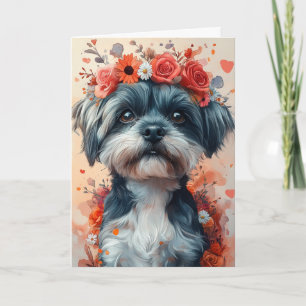 Cartão Shih Tzu Romântico em Grinalda em Formato de Coraç