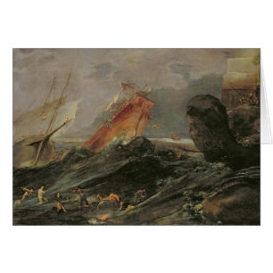 Cartão Shipwreck em uma costa rochosa, c.1645-50