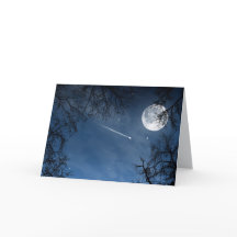 Shooting Star Moon Dark Blue Sky Greeting Card