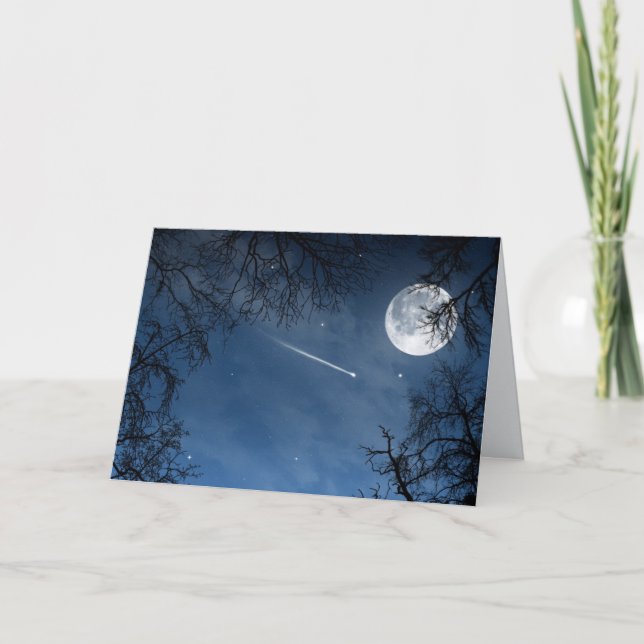 Cartão Shooting Star Moon Dark Blue Sky Greeting Card (Frente)