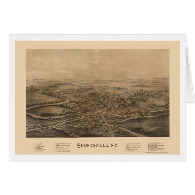 Cartão Shortsville, mapa panorâmico de NY - 1892 (Frente Horizontal)