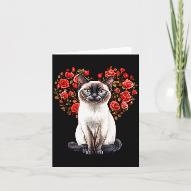 Cartão Siamese Cat Lover Floral Heart Valentines Day  (Frente)
