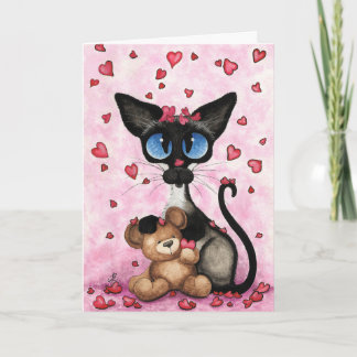 Cartão Siamese Cat Valentines Day Greeting Card by Bihrle