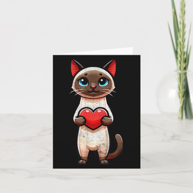 Cartão Siamese Cat Valentines Heart Lover Funny Boys Girl (Frente)