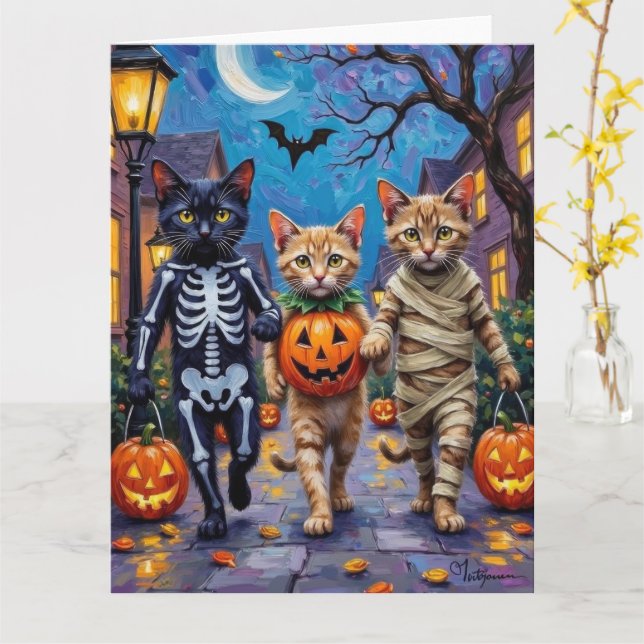 Cartão Siamese Cats Trick-or-Treating Halloween Costumes (Flor Amarela)