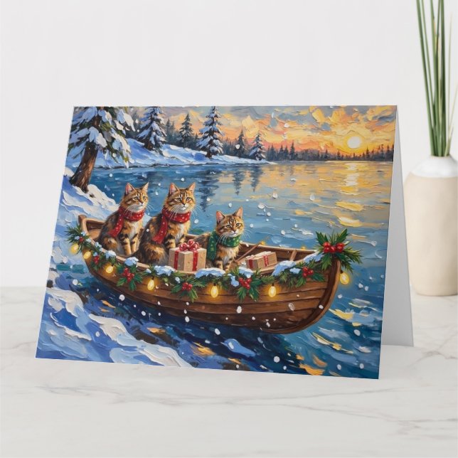 Cartão Siberian Cat Christmas Boat Holiday (Frente)