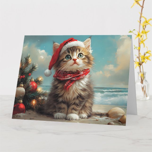 Cartão Siberian Cat Christmas Vintage Beach (Flor Amarela)