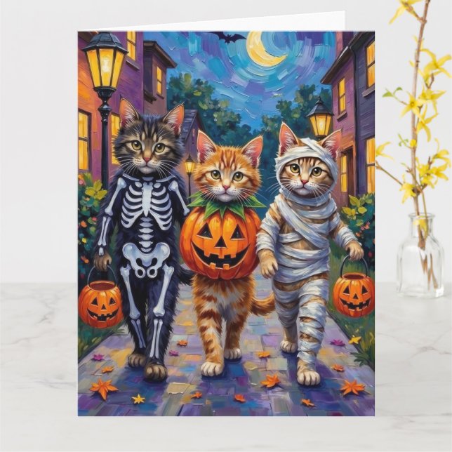 Cartão Siberian Cats Trick-or-Treating Halloween Costumes (Flor Amarela)