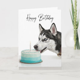 Cartão Siberian Husky Birthday Cake Inspector