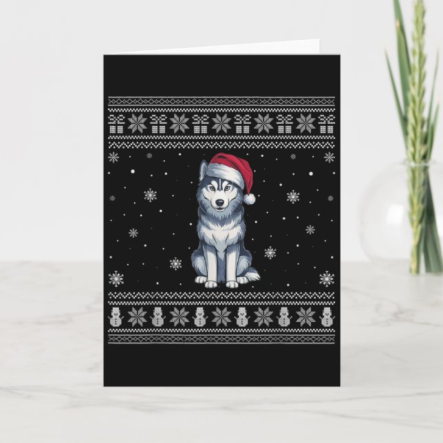 Cartão Siberian Husky Dog Lovers Men Women Santa Ugly Xma (Frente)