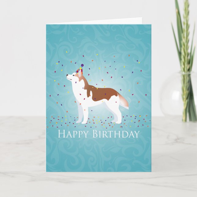 Cartão Siberian Husky - Red - Happy Birthday Design (Frente)
