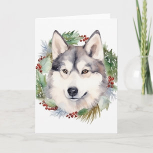 Cartão Siberian Husky Wreath Festiva Pup